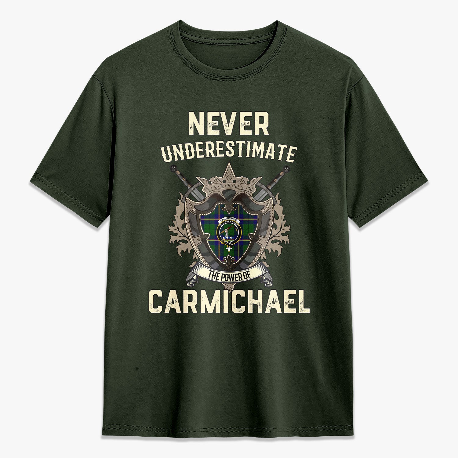 Carmichael Modern Tartan Crest 2D T-shirt - Never Underestimate Style
