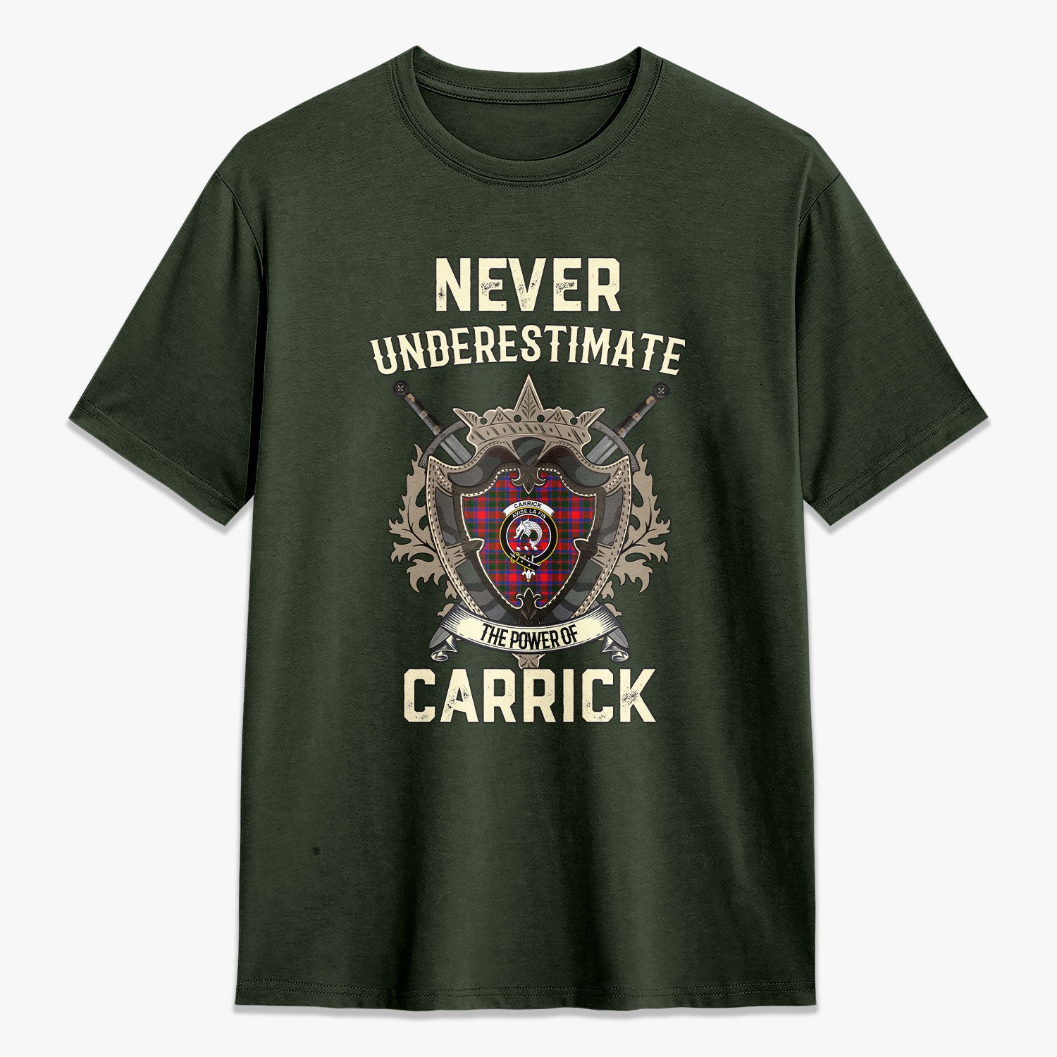 Carrick District Tartan Crest 2D T-shirt - Never Underestimate Style