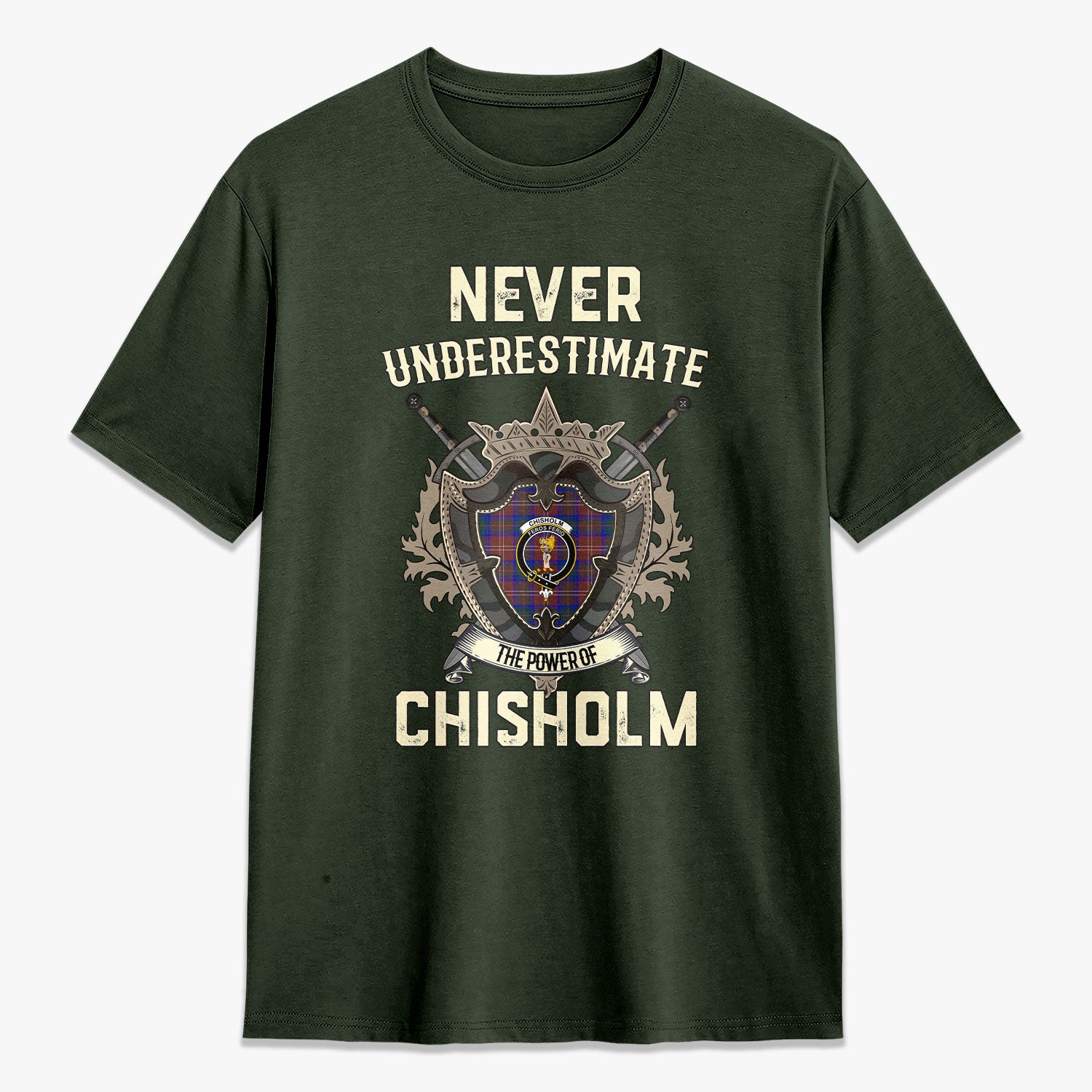 Chisholm Hunting Modern Tartan Crest 2D T-shirt - Never Underestimate Style
