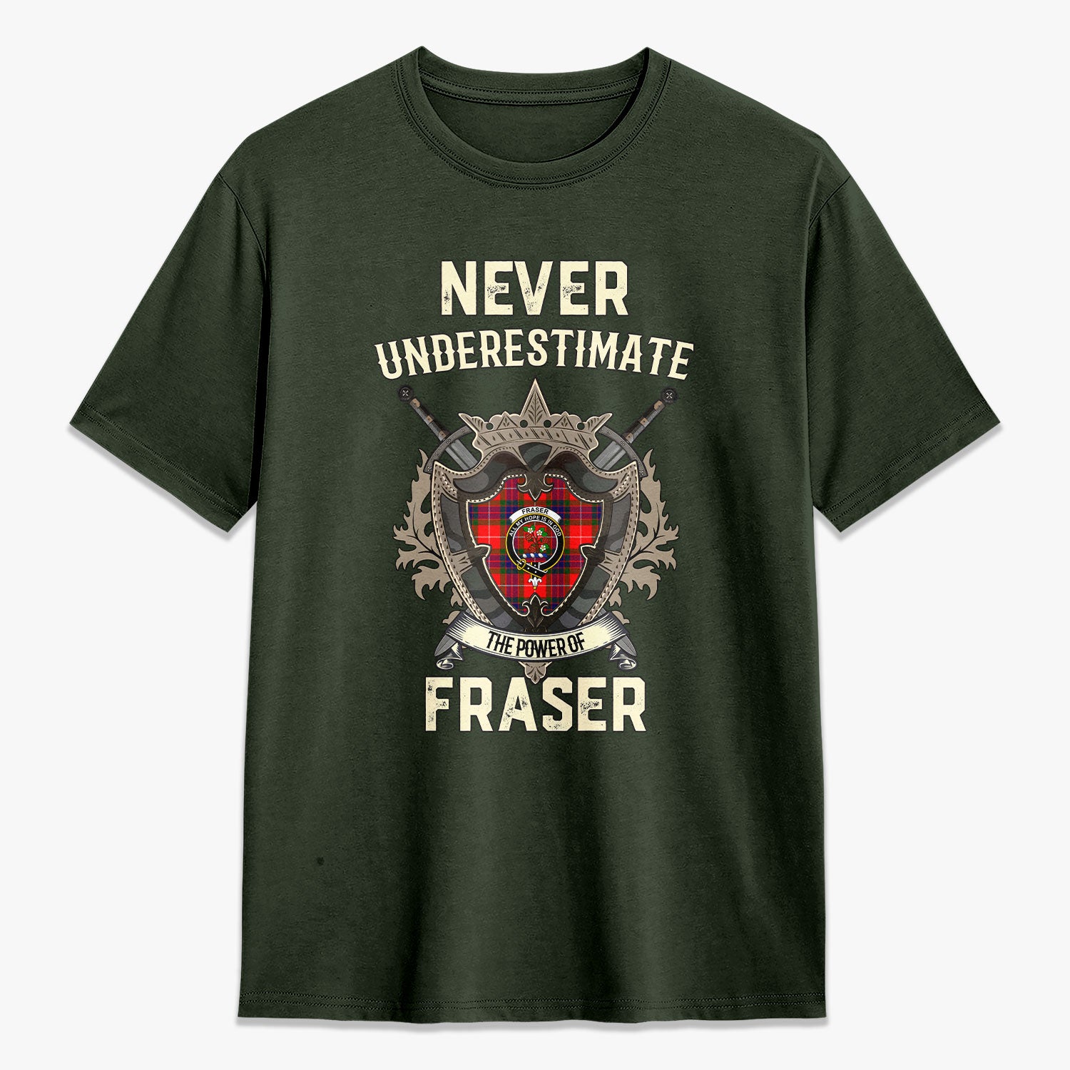 Fraser Tartan Crest 2D T-shirt - Never Underestimate Style