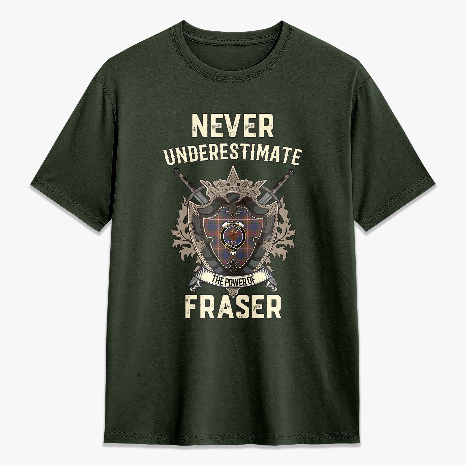 Fraser (of Lovat) Hunting Modern Tartan Crest 2D T-shirt - Never Underestimate Style
