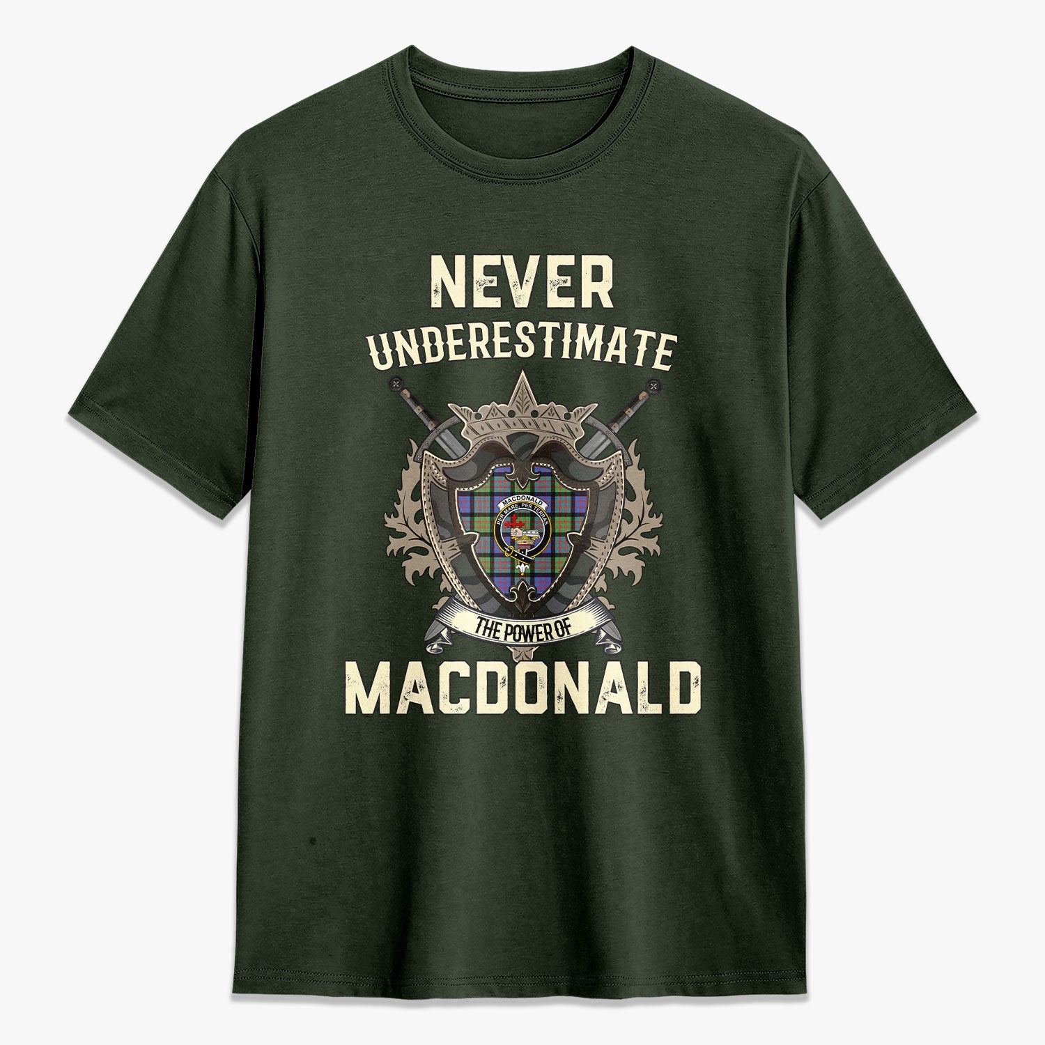 MacDonald Ancient Tartan Crest 2D T-shirt - Never Underestimate Style