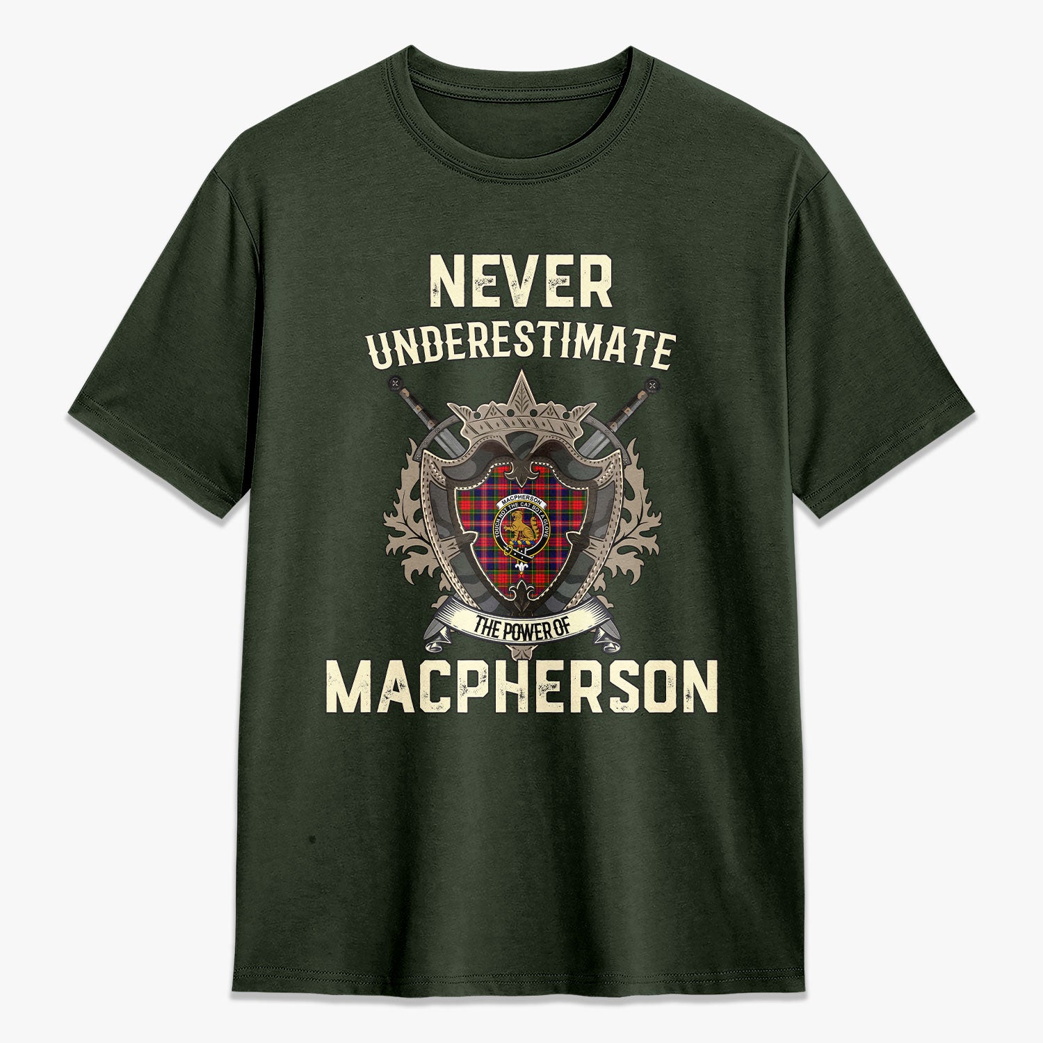 MacPherson Modern Tartan Crest 2D T-shirt - Never Underestimate Style