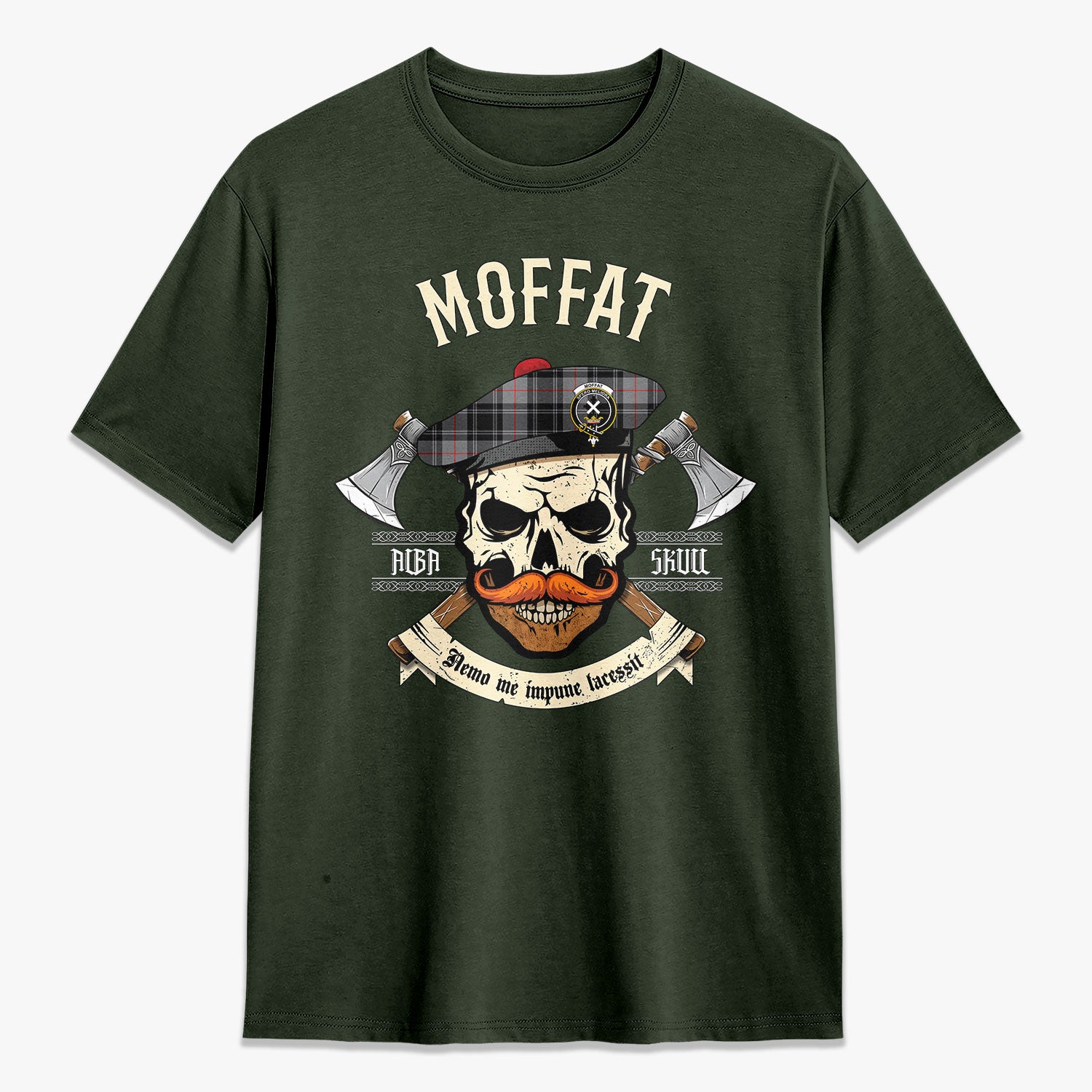 Moffat Modern Tartan Crest 2D T-shirt - Alba Skull Style