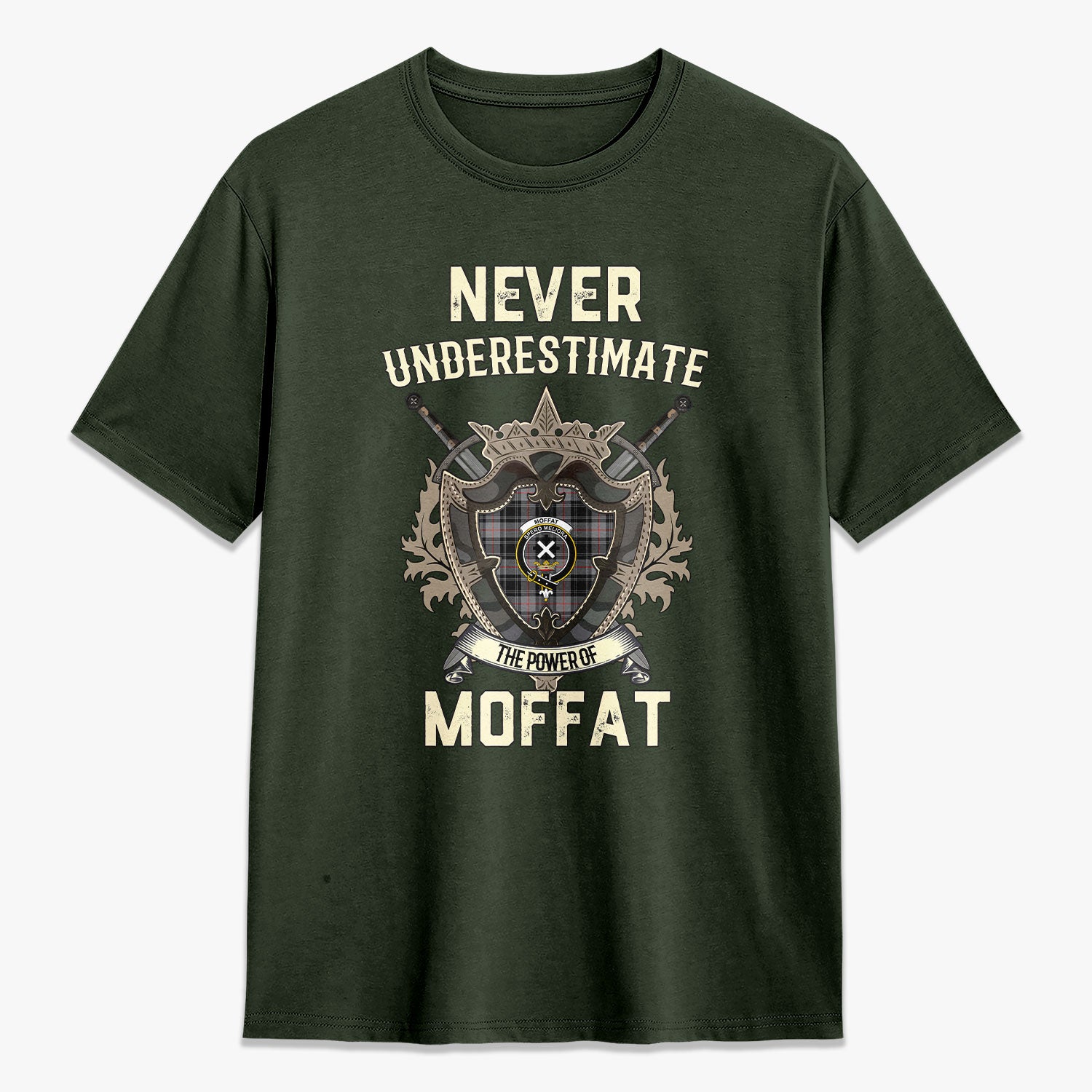 Moffat Modern Tartan Crest 2D T-shirt - Never Underestimate Style
