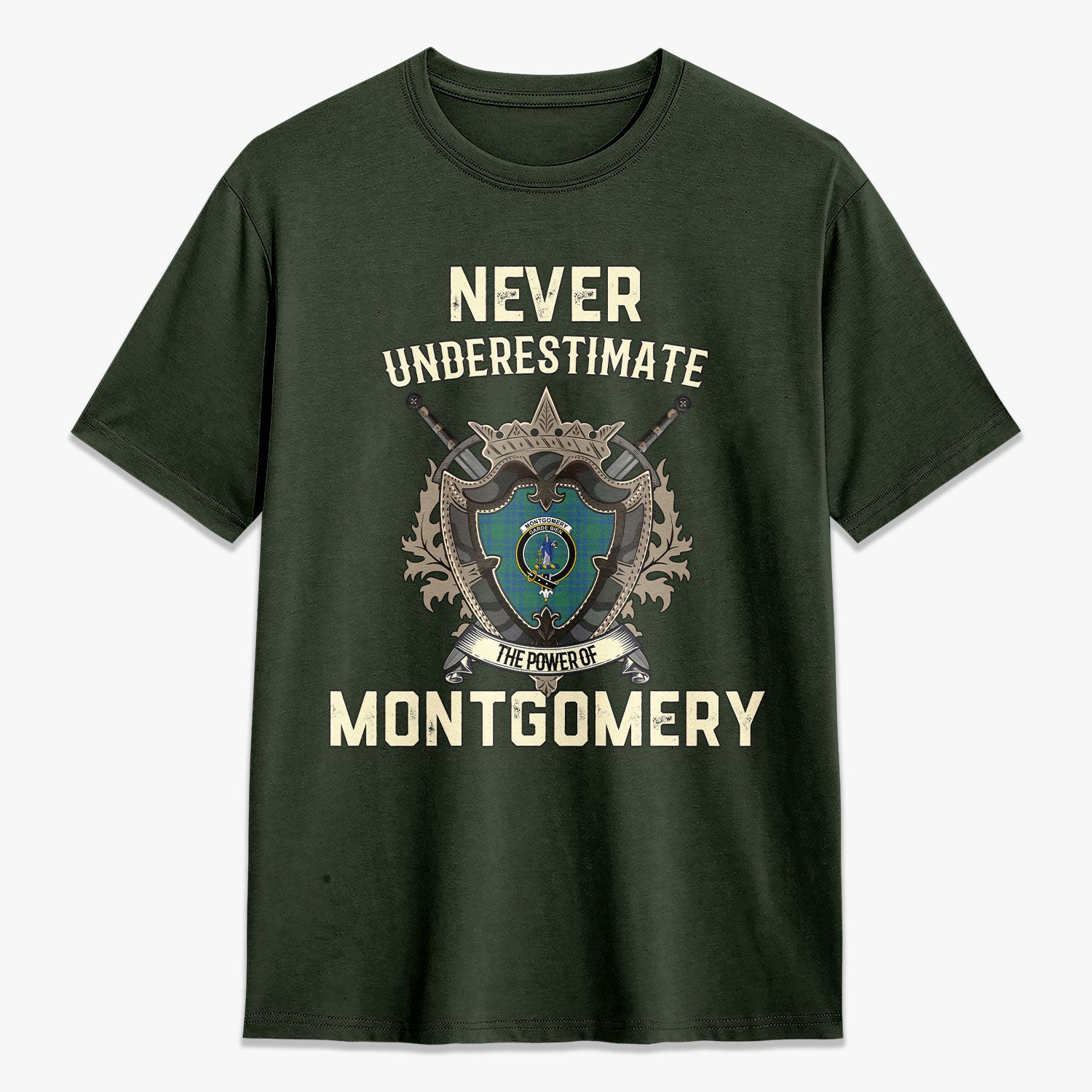 Montgomery Ancient Tartan Crest 2D T-shirt - Never Underestimate Style