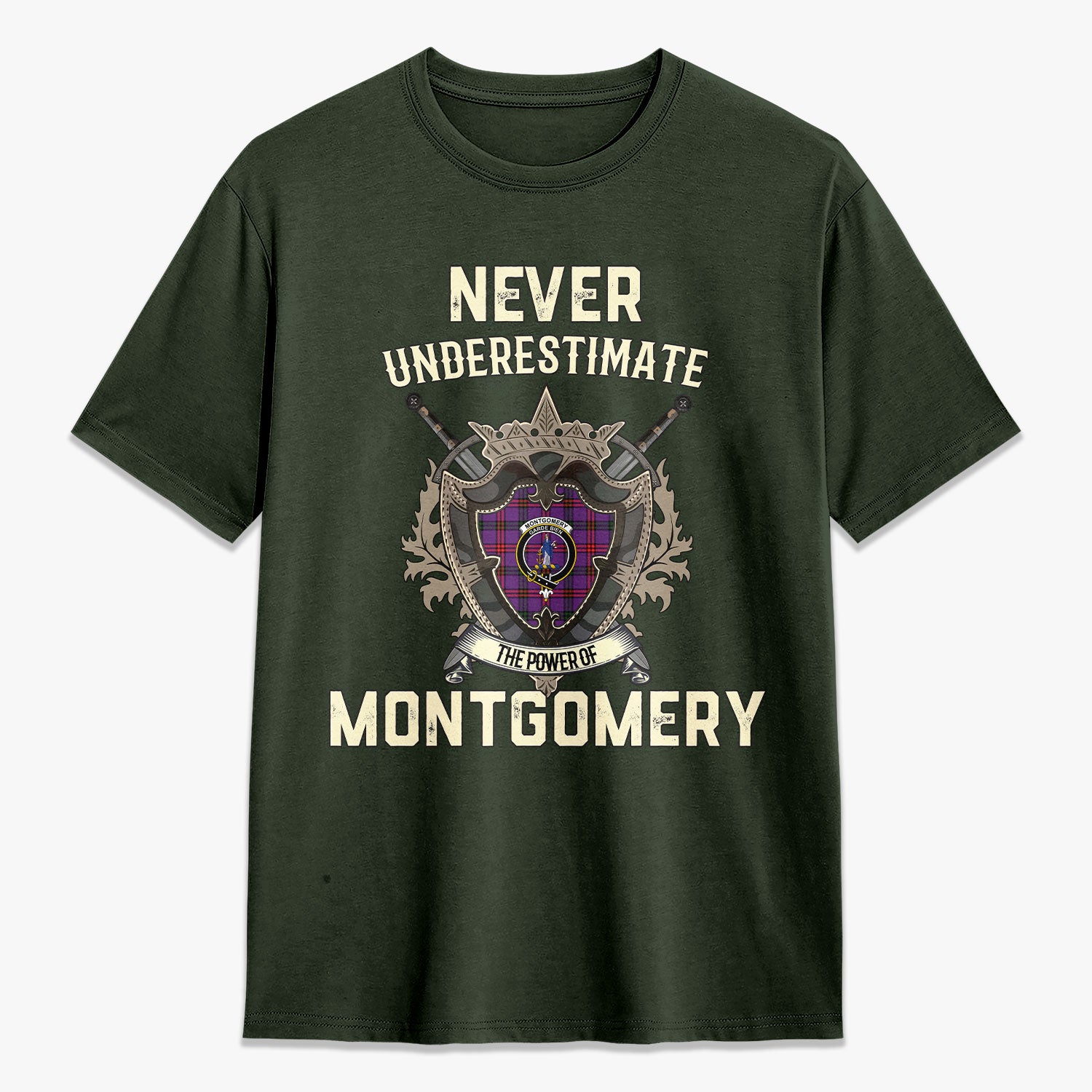 Montgomery Modern Tartan Crest 2D T-shirt - Never Underestimate Style