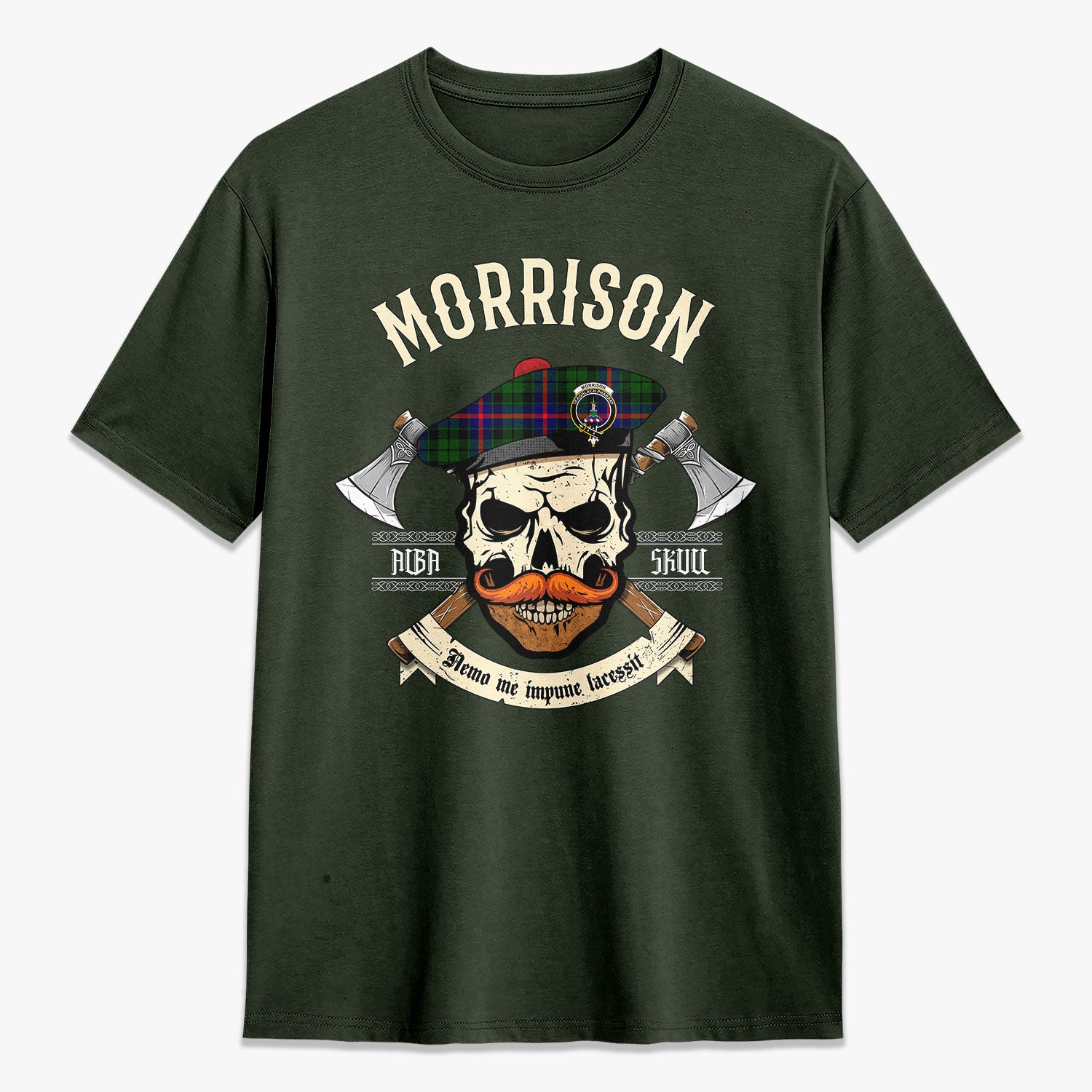 Morrison Modern Tartan Crest 2D T-shirt - Alba Skull Style