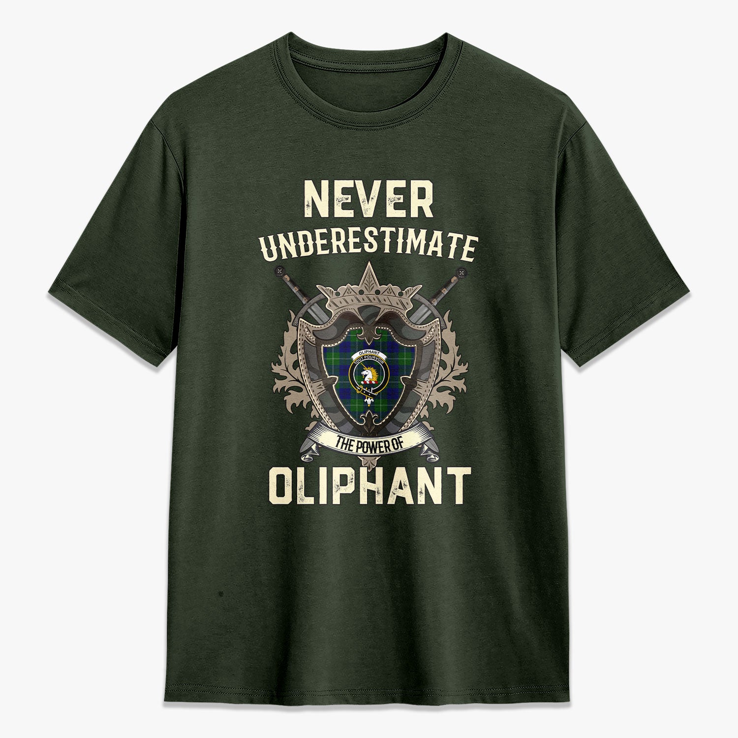 Oliphant Modern Tartan Crest 2D T-shirt - Never Underestimate Style