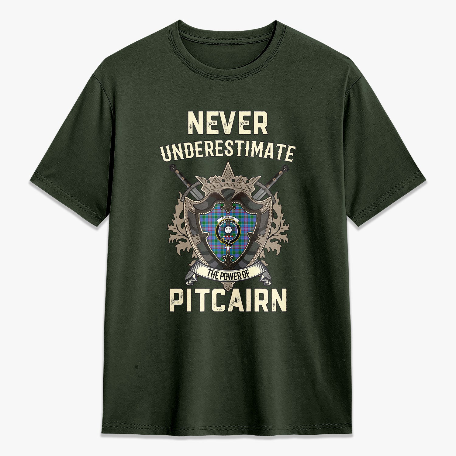 Pitcairn Hunting Tartan Crest 2D T-shirt - Never Underestimate Style
