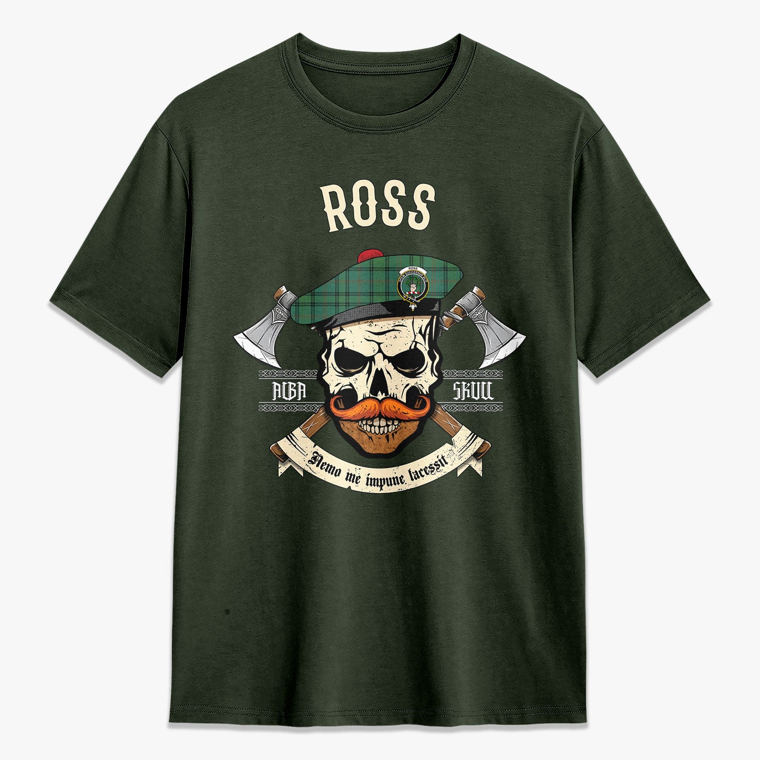 Ross Hunting Ancient Tartan Crest 2D T-shirt - Alba Skull Style