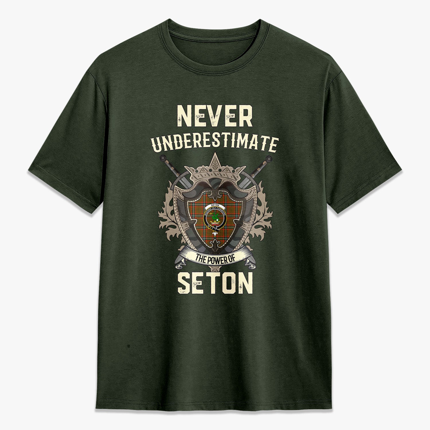 Seton Hunting Modern Tartan Crest 2D T-shirt - Never Underestimate Style