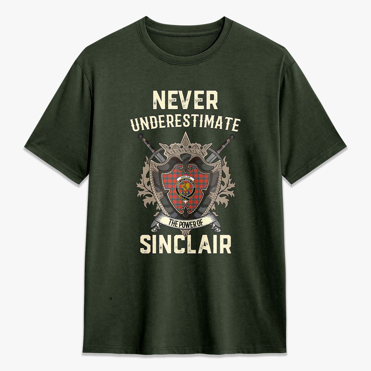 Sinclair Ancient Tartan Crest 2D T-shirt - Never Underestimate Style