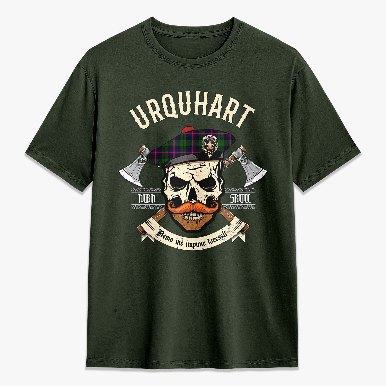 Urquhart Modern Tartan Crest 2D T-shirt - Alba Skull Style