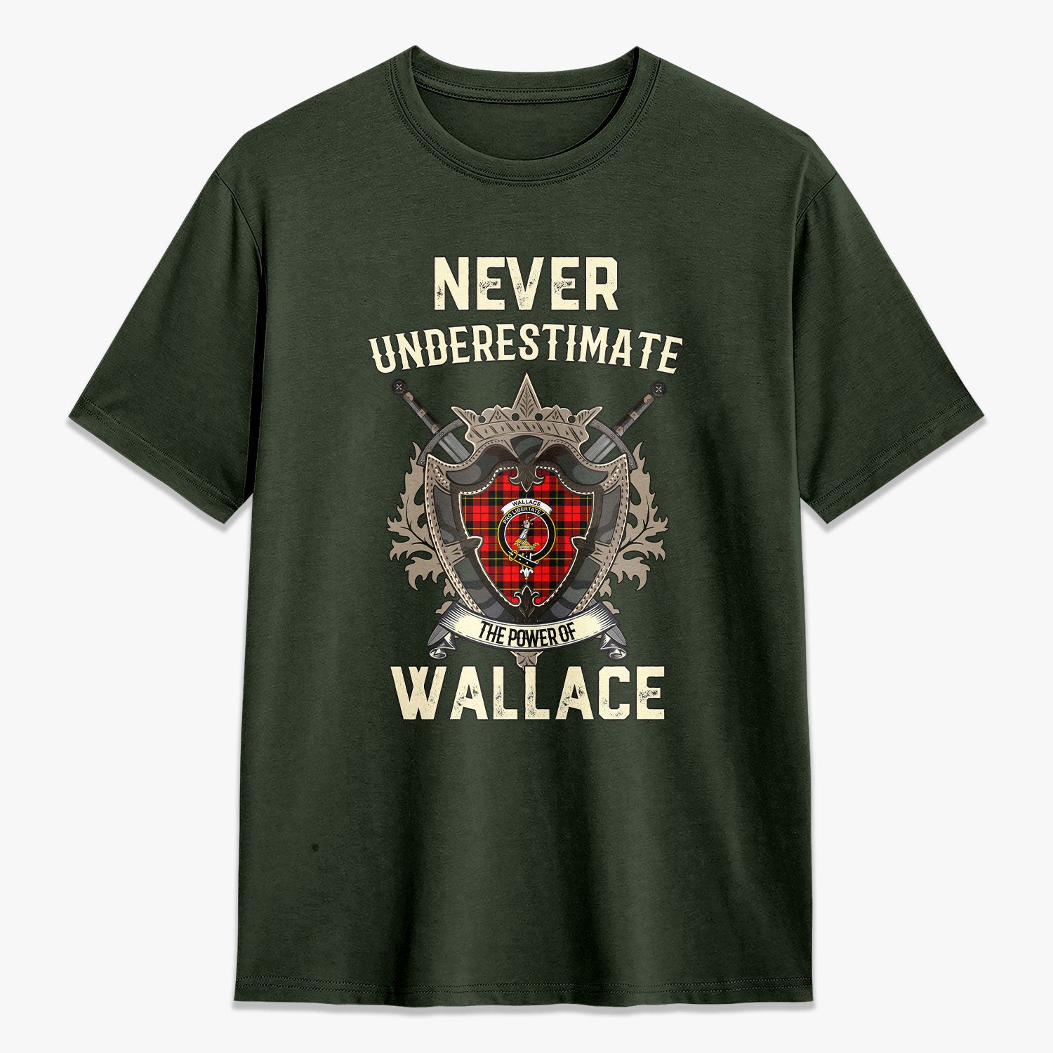 Wallace Hunting Red Tartan Crest 2D T-shirt - Never Underestimate Style
