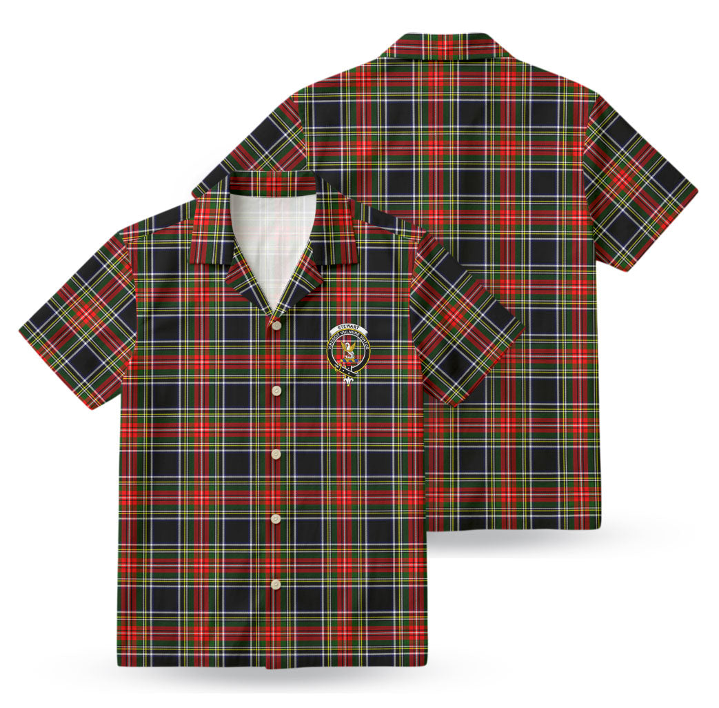 Stewart Black Tartan Crest Hawaiian Shirt