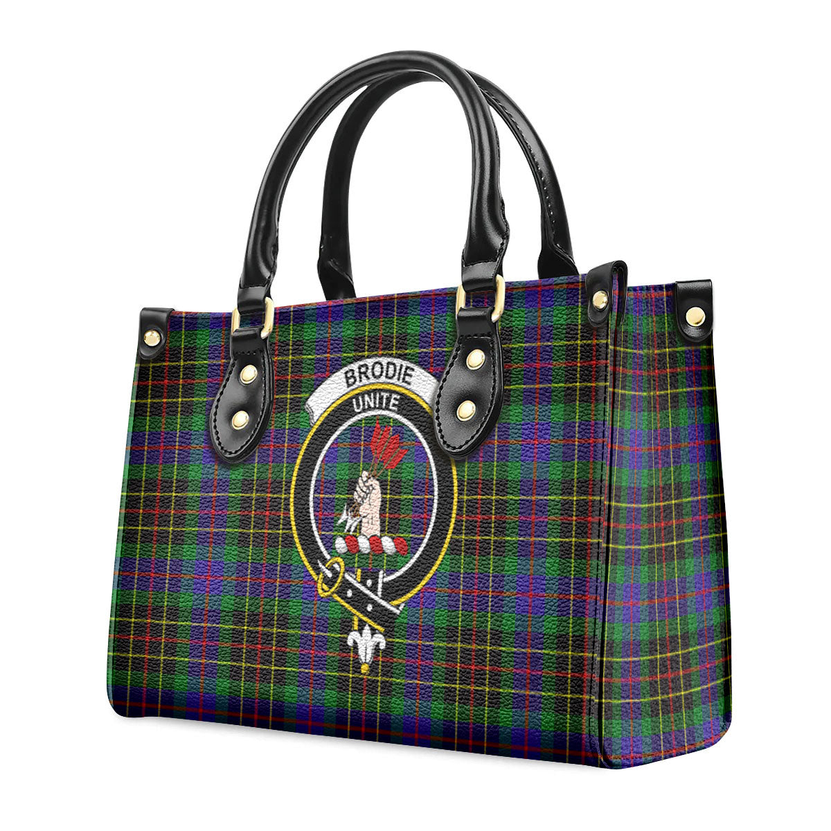 Brodie Hunting Modern Tartan Crest Leather Handbag