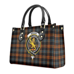 Broun Ancient Tartan Crest Leather Handbag