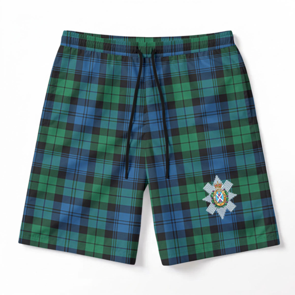 Black Watch Ancient Tartan Crest Men's Beach Shorts