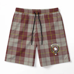 Cunningham Burgundy Dancers Tartan Crest Men's Beach Shorts