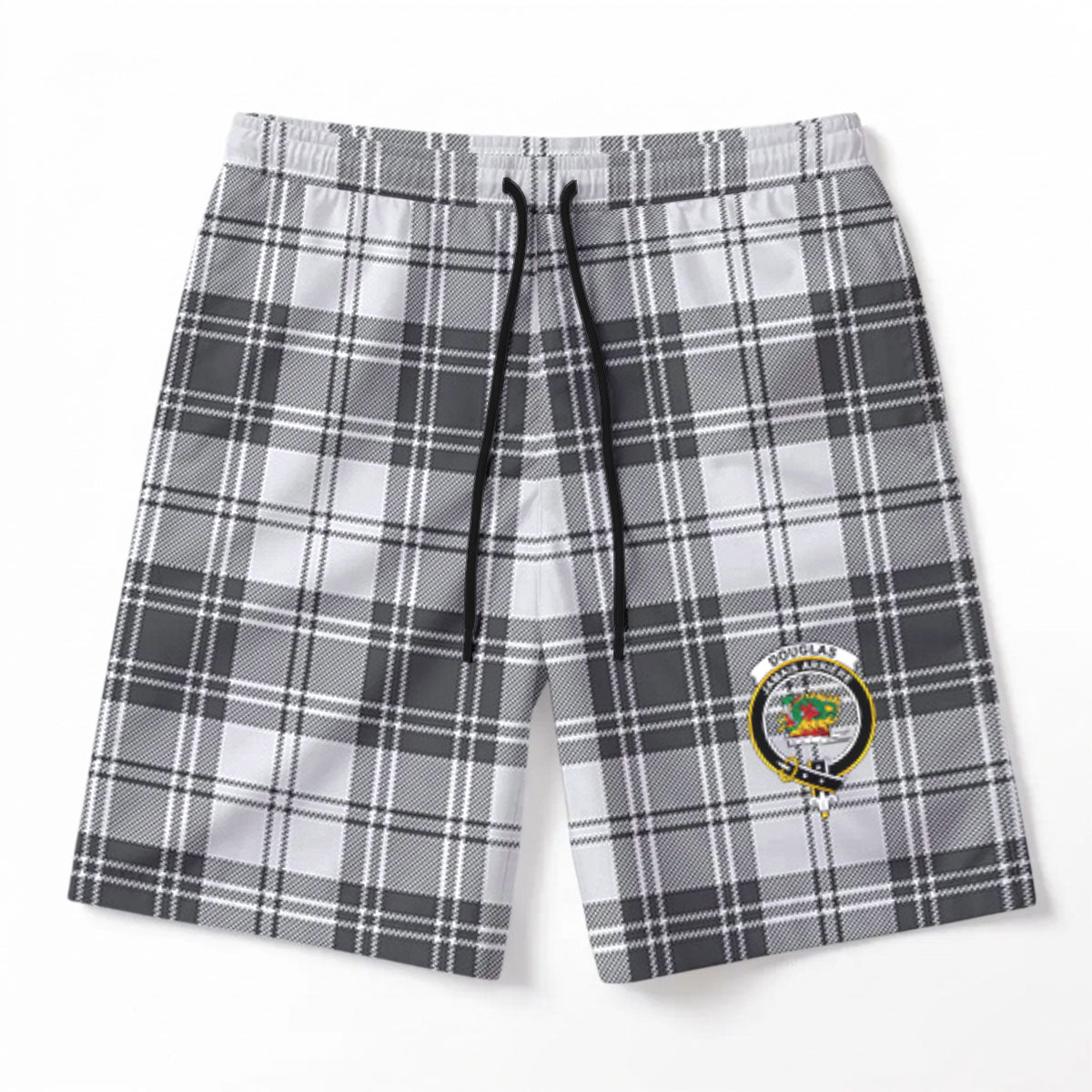 Douglas Grey Modern Tartan Crest Men's Beach Shorts