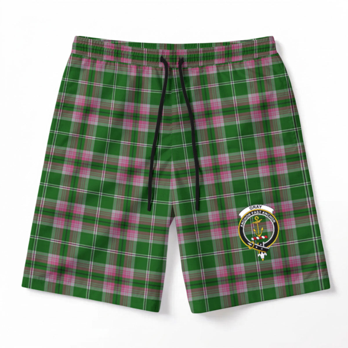 Gray Hunting Tartan Crest Men's Beach Shorts