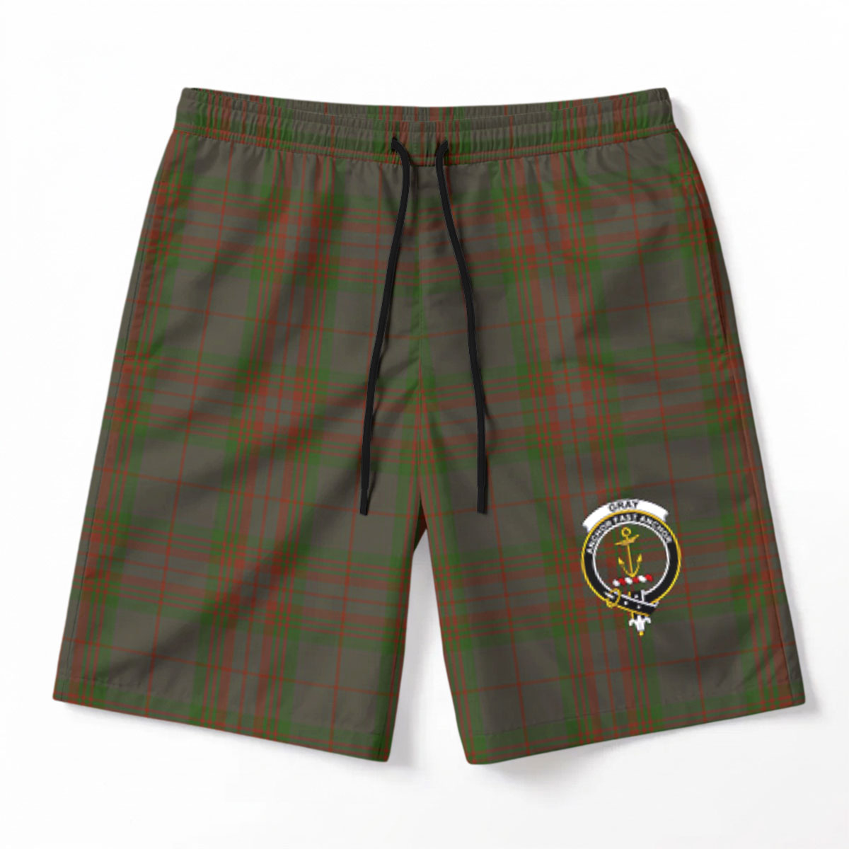 Gray Tartan Crest Men's Beach Shorts