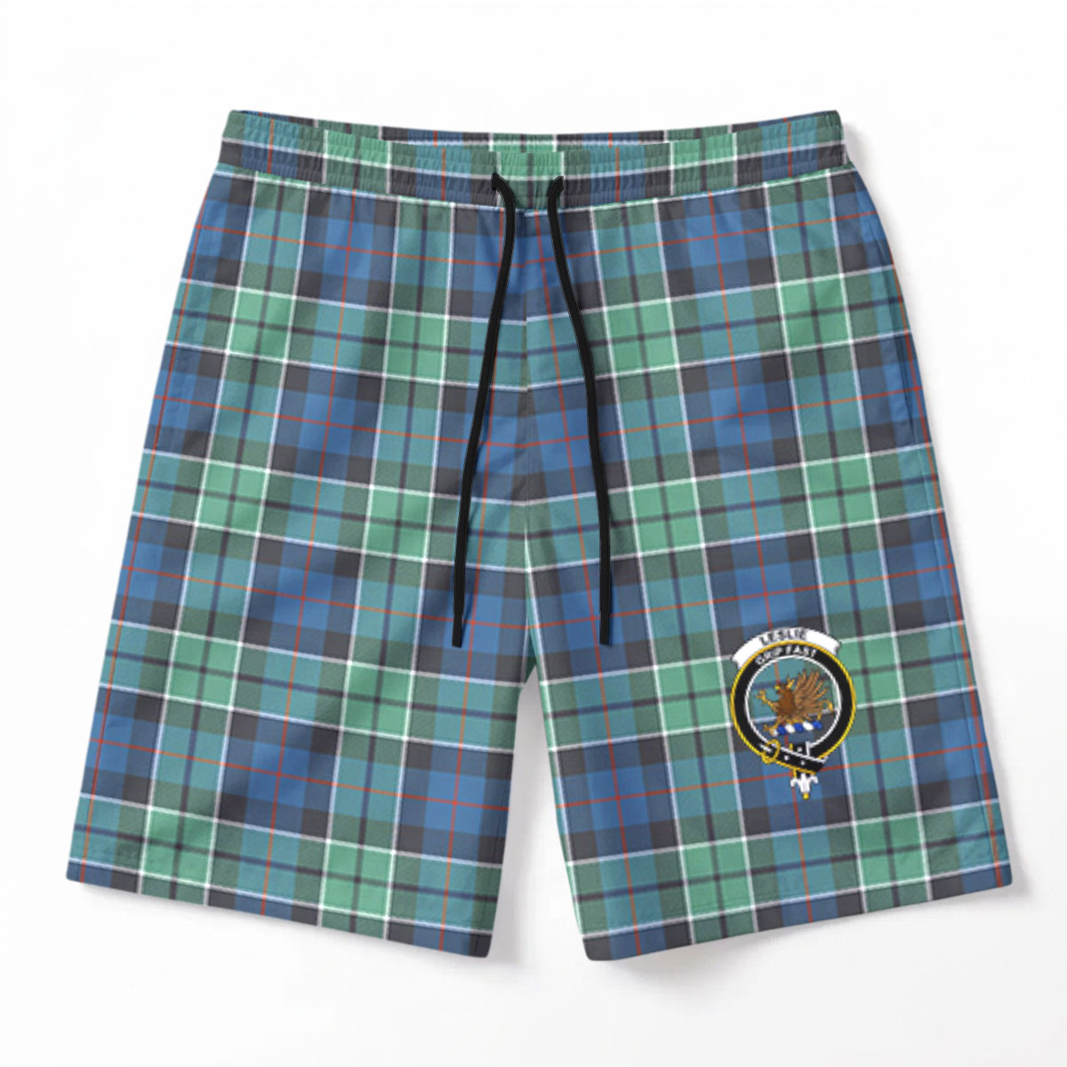 Leslie Hunting Ancient Tartan Crest Men's Beach Shorts