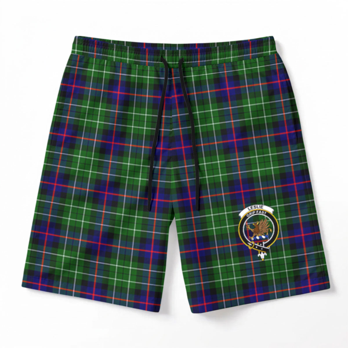 Leslie Hunting Tartan Crest Men's Beach Shorts