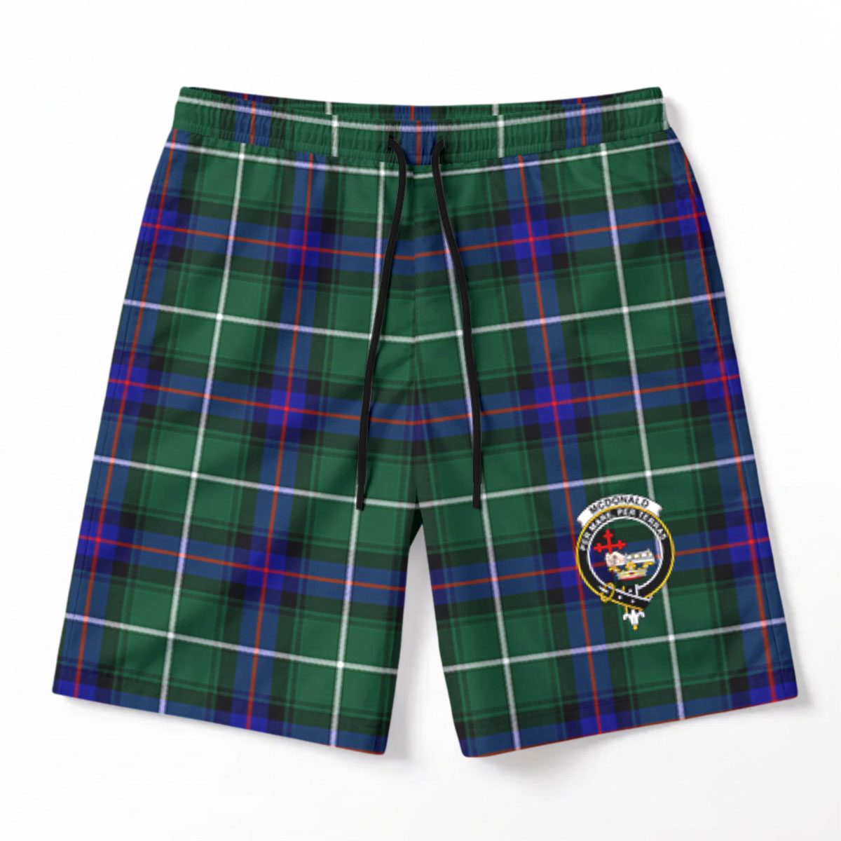 McDonald of the Isles Hunting Modern Tartan Crest Men's Beach Shorts
