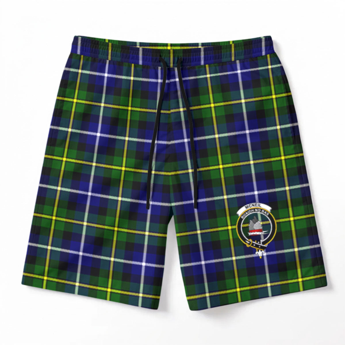 McNeil of Barra Modern Tartan Crest Men's Beach Shorts