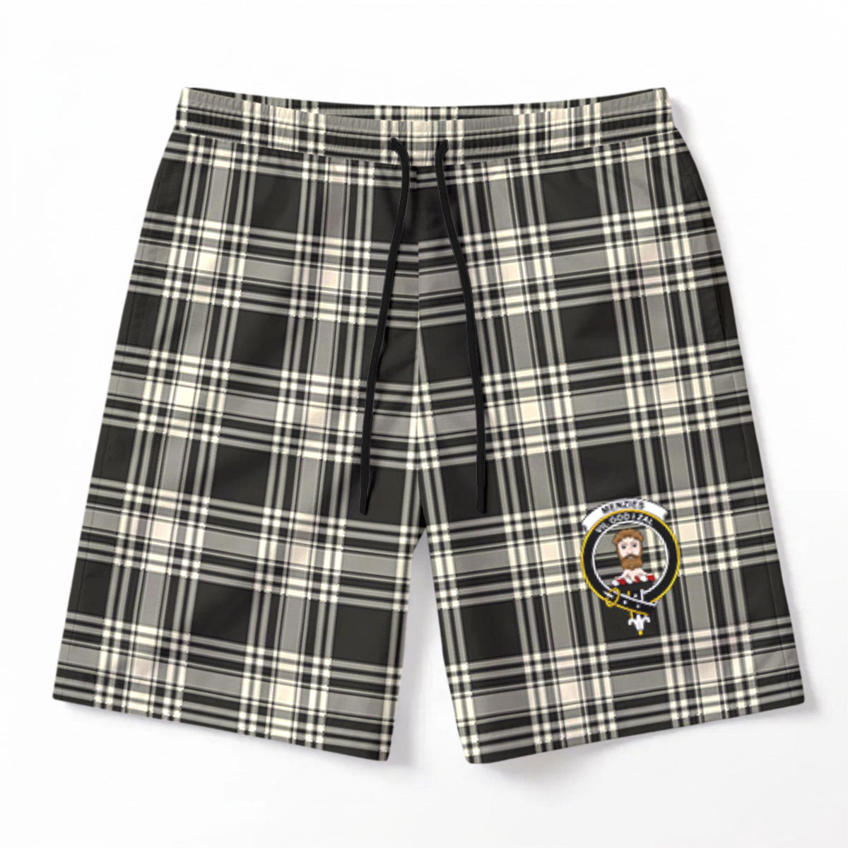 Menzies Black - White Ancient Tartan Crest Men's Beach Shorts