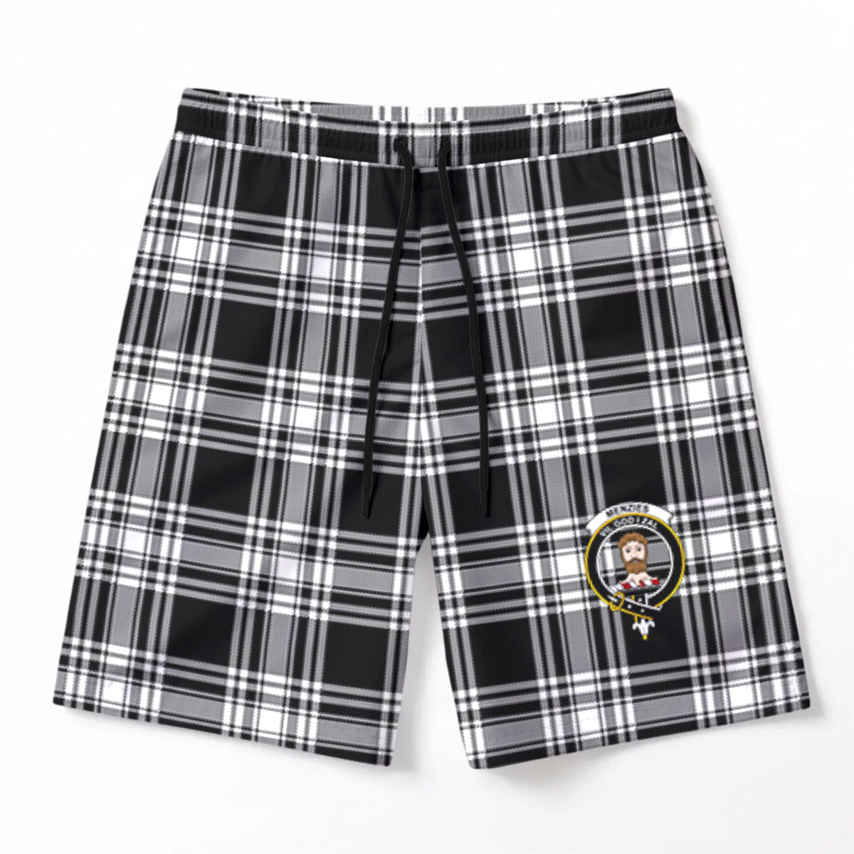 Menzies Black - White Modern Tartan Crest Men's Beach Shorts