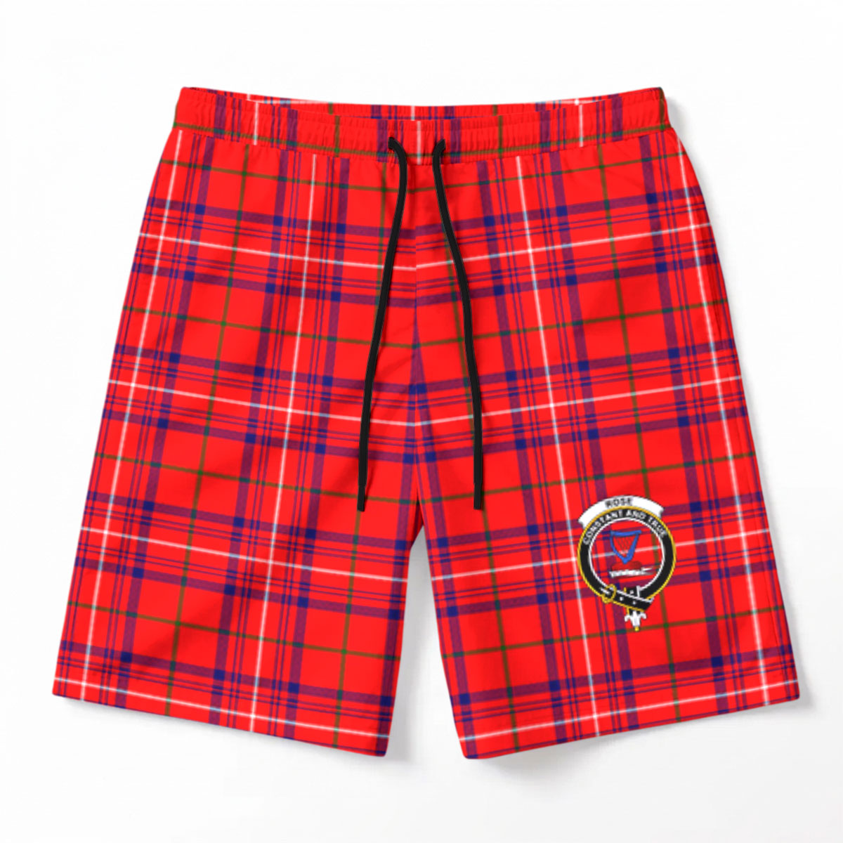 Rose Modern Tartan Crest Men's Beach Shorts