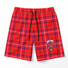 Rose Modern Tartan Crest Men's Beach Shorts