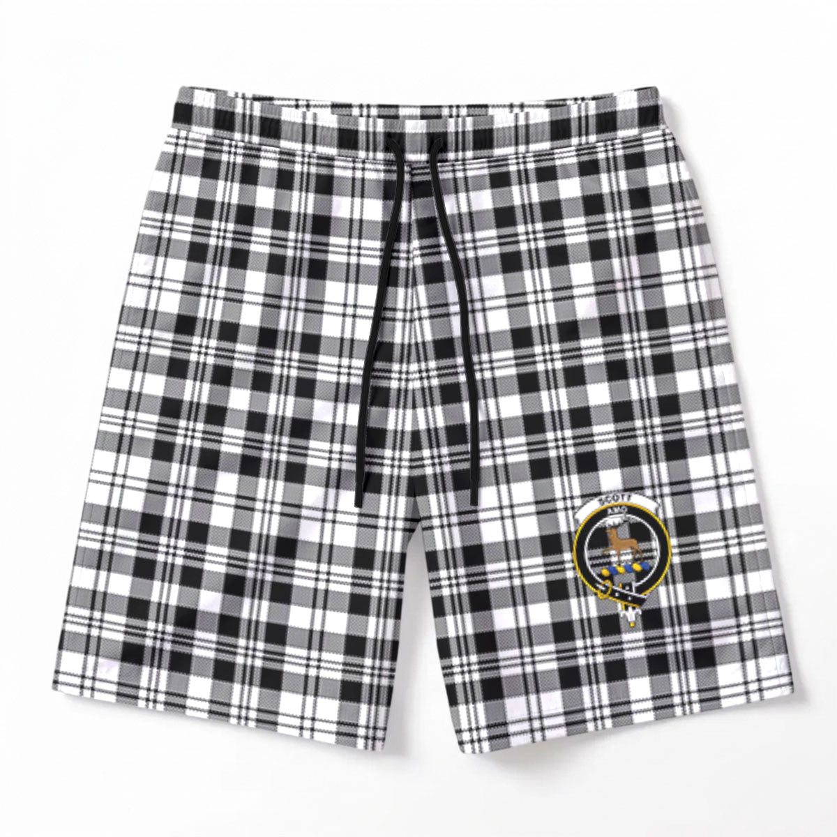 Scott Black & White Modern Tartan Crest Men's Beach Shorts