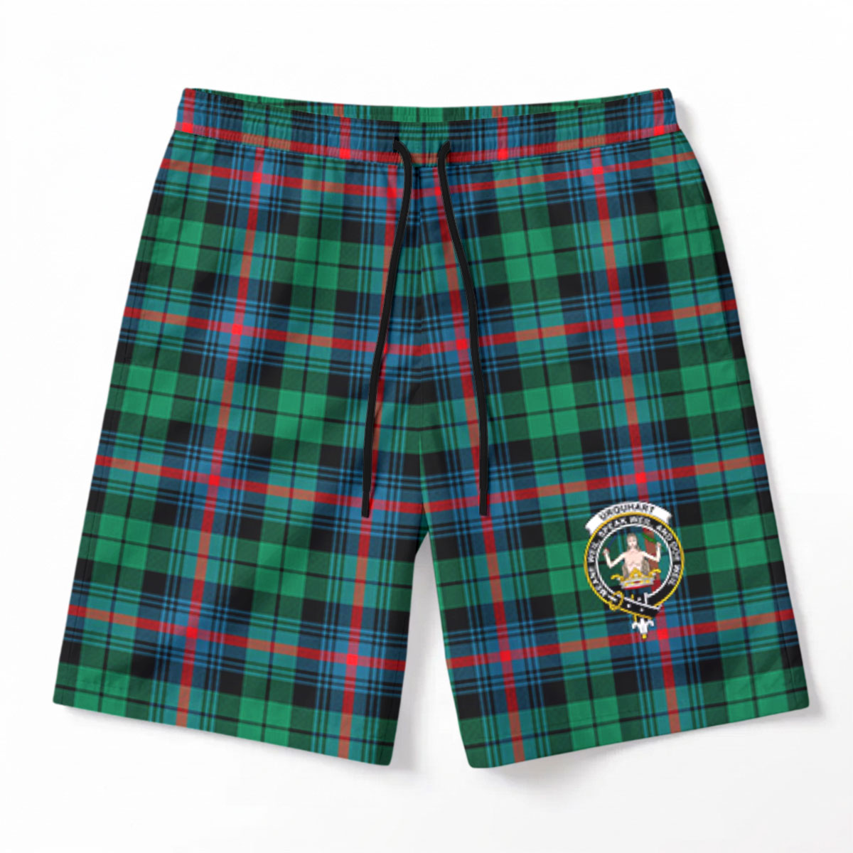 Urquhart Broad Red Ancient Tartan Crest Men's Beach Shorts
