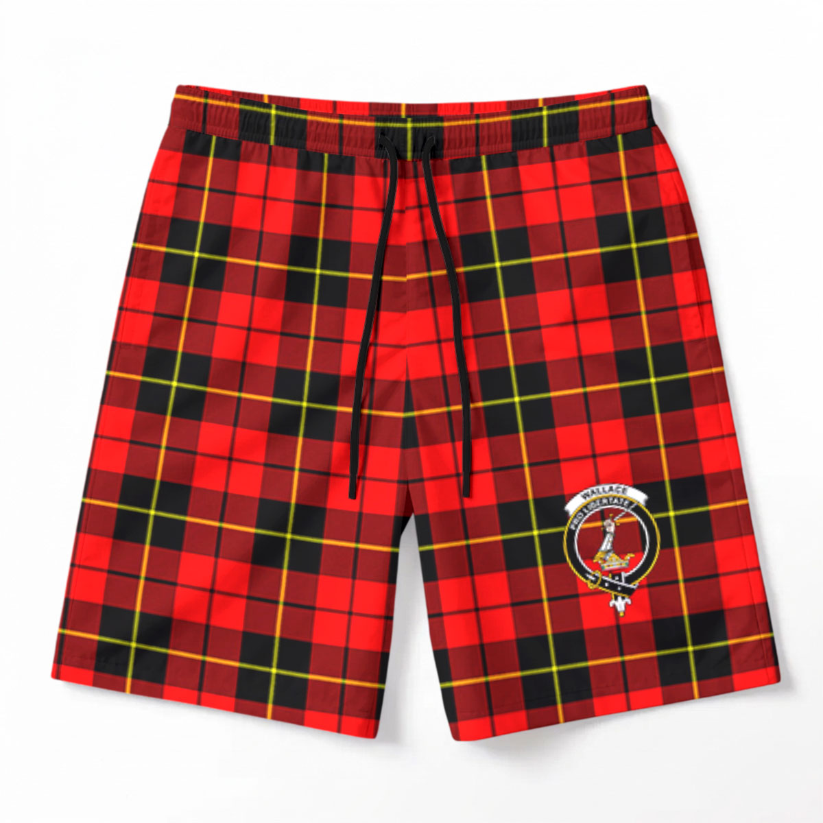 Wallace Hunting Red Tartan Crest Men's Beach Shorts