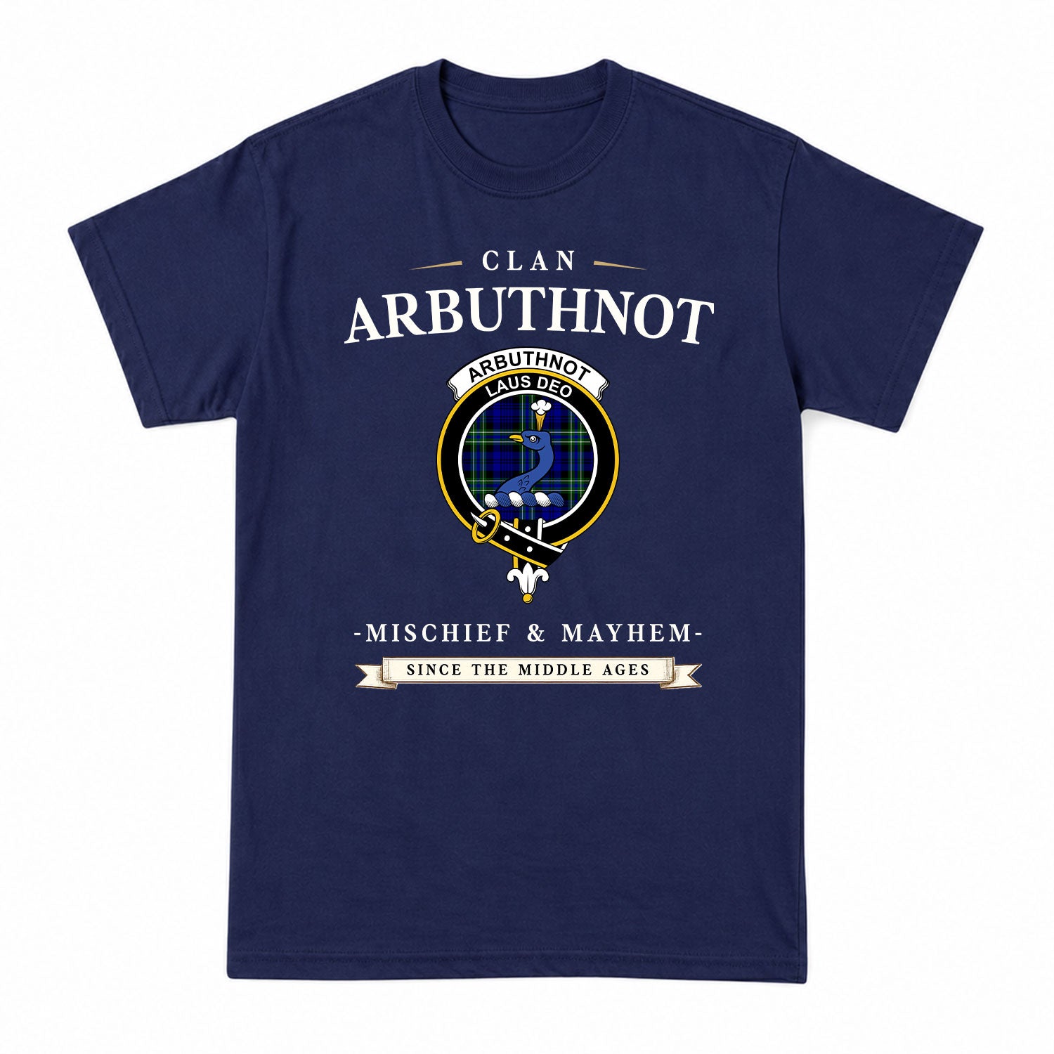 Arbuthnot Modern Tartan Crest Mischief and Mayhem T-shirt