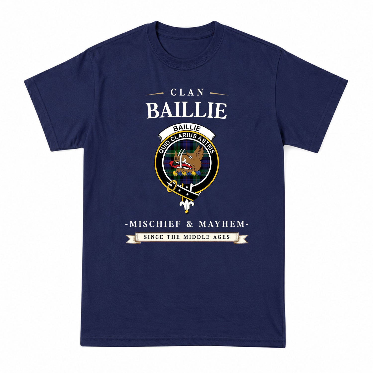 Baillie Tartan Crest Mischief and Mayhem T-shirt