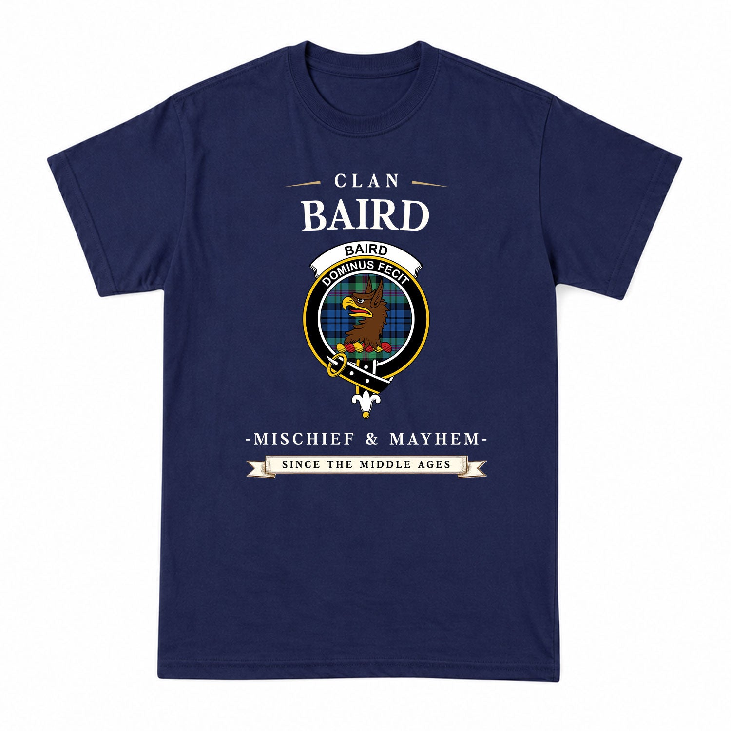 Baird Ancient Tartan Crest Mischief and Mayhem T-shirt