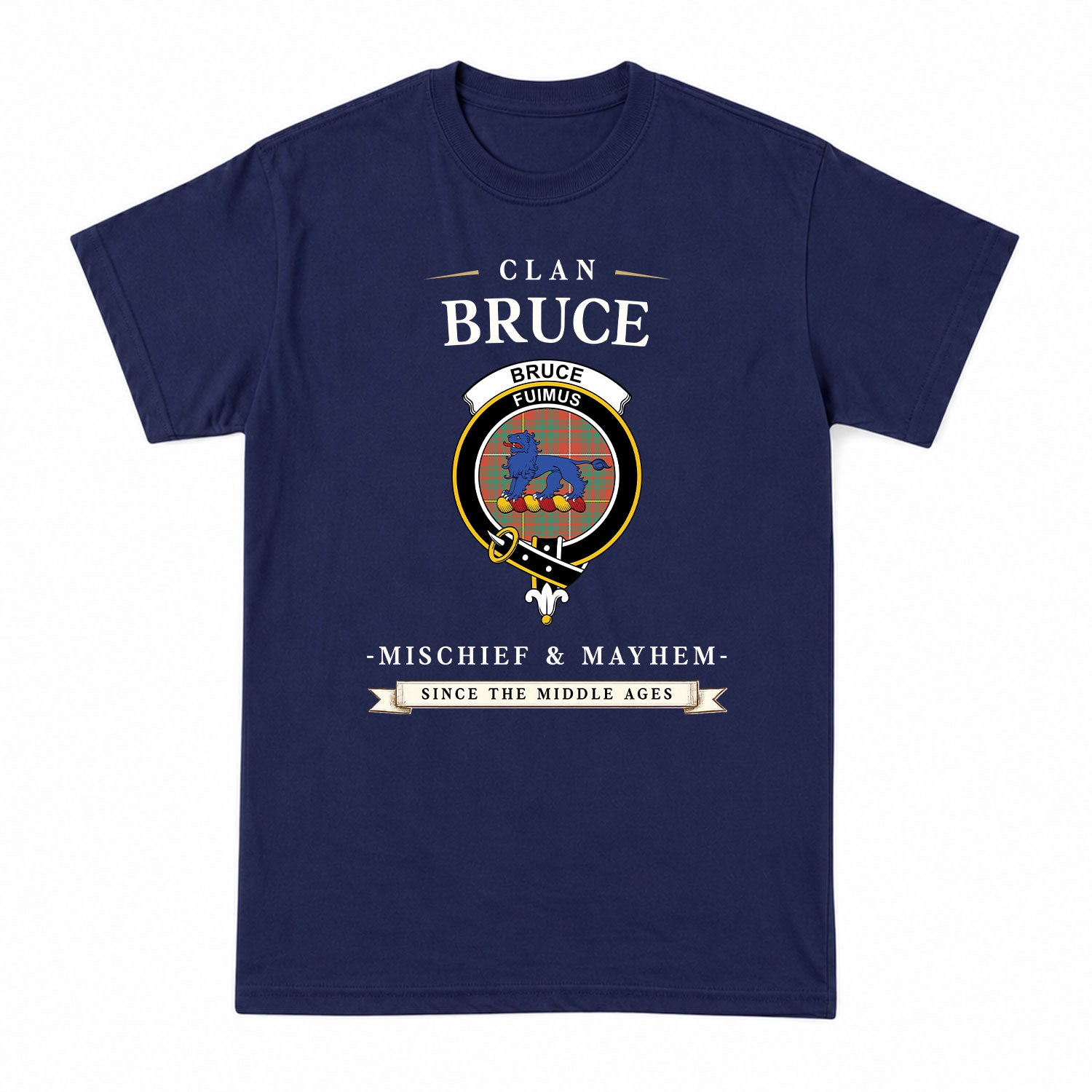 Bruce Ancient Tartan Crest Mischief and Mayhem T-shirt