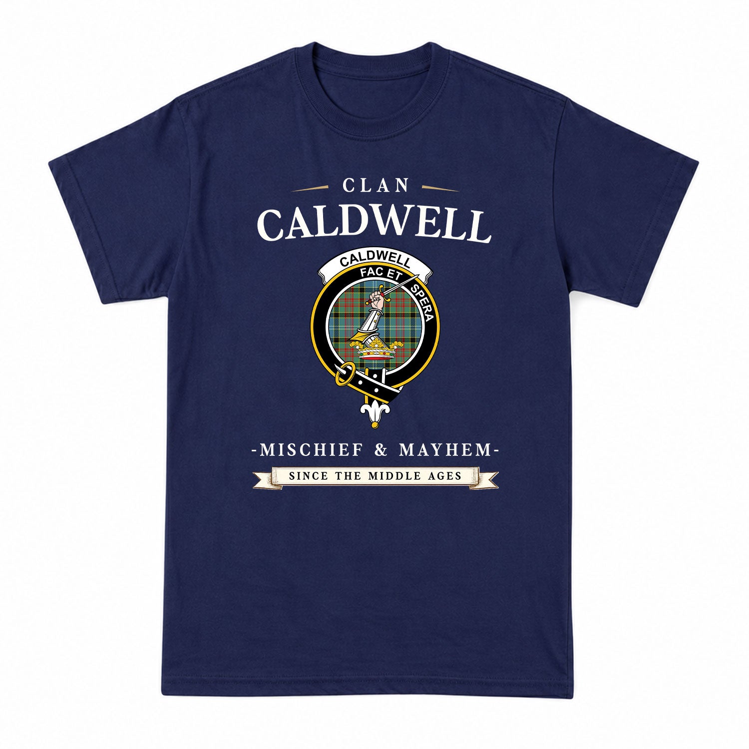 Caldwell Tartan Crest Mischief and Mayhem T-shirt