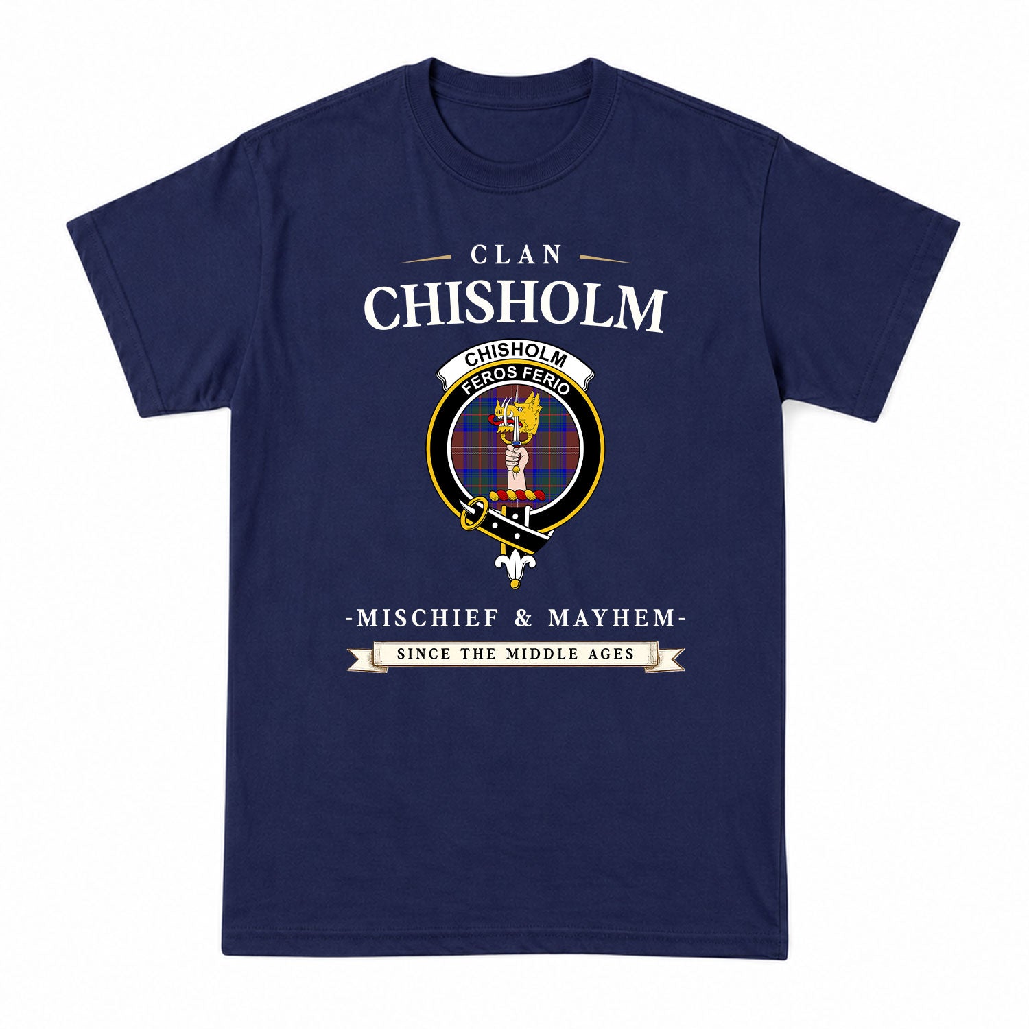 Chisholm Hunting Modern Tartan Crest Mischief and Mayhem T-shirt