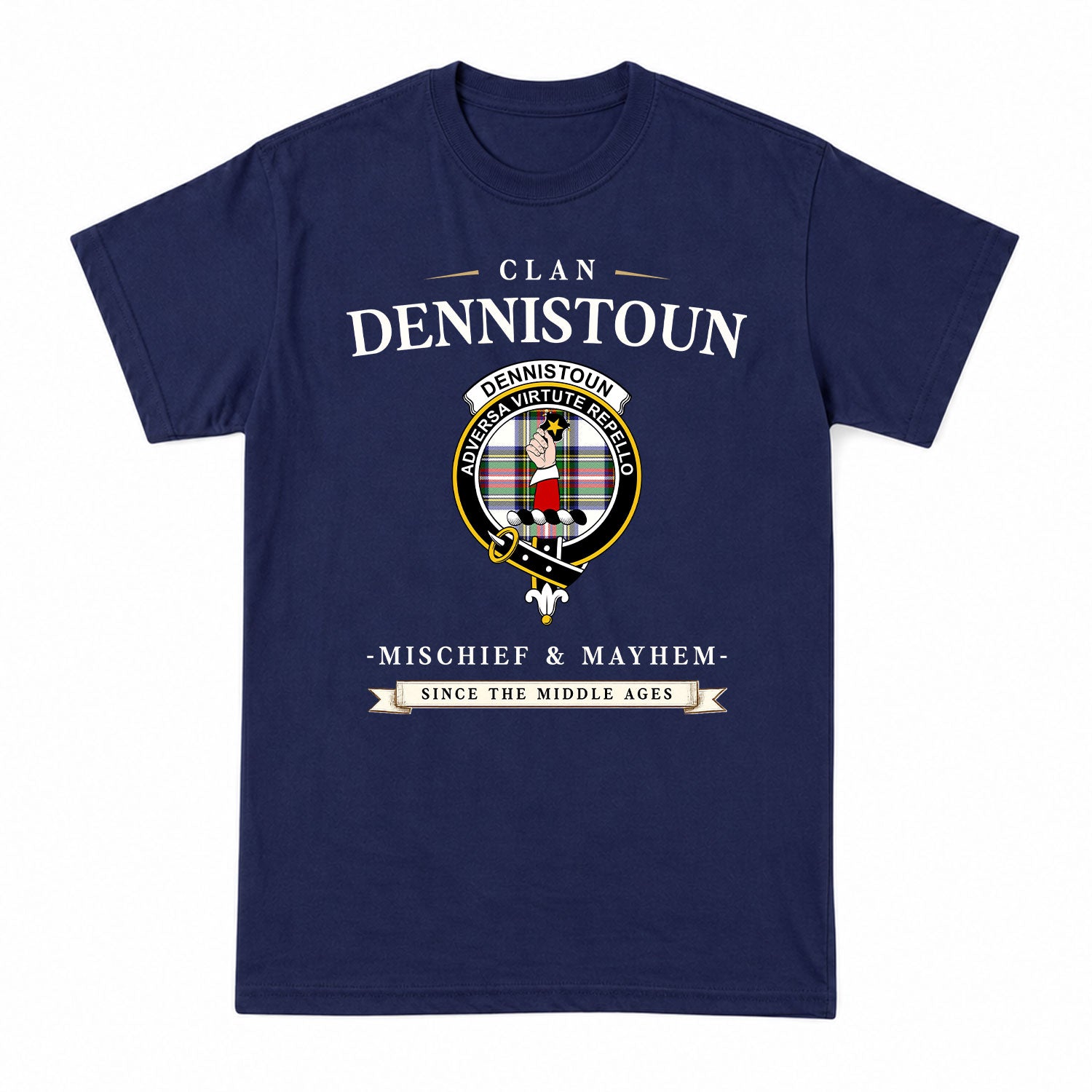 Dennistoun Tartan Crest Mischief and Mayhem T-shirt