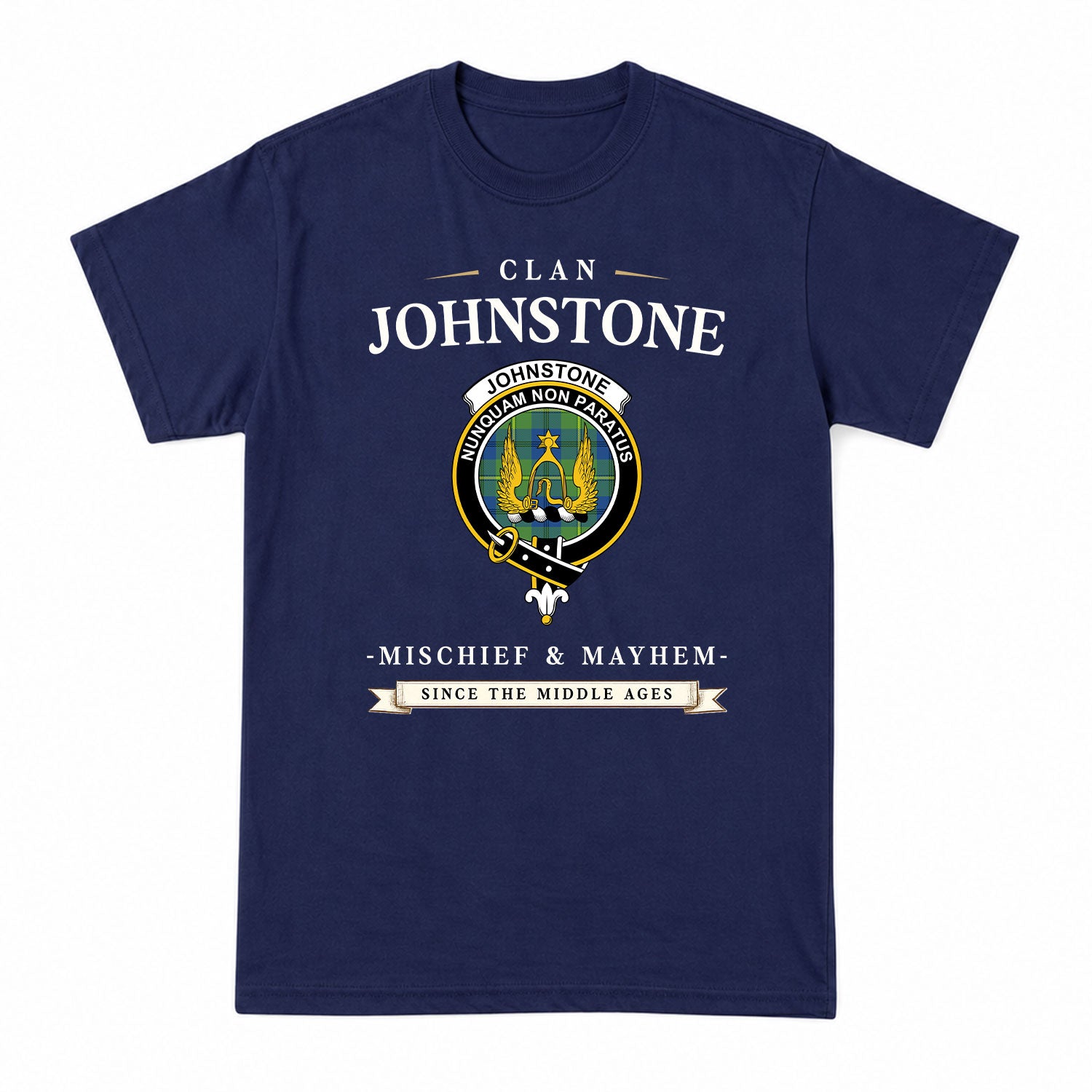 Johnstone Ancient Tartan Crest Mischief and Mayhem T-shirt