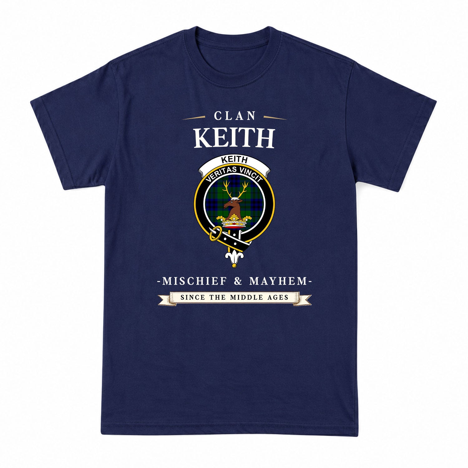 Keith Modern Tartan Crest Mischief and Mayhem T-shirt