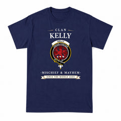 Kelly of Sleat Red Tartan Crest Mischief and Mayhem T-shirt