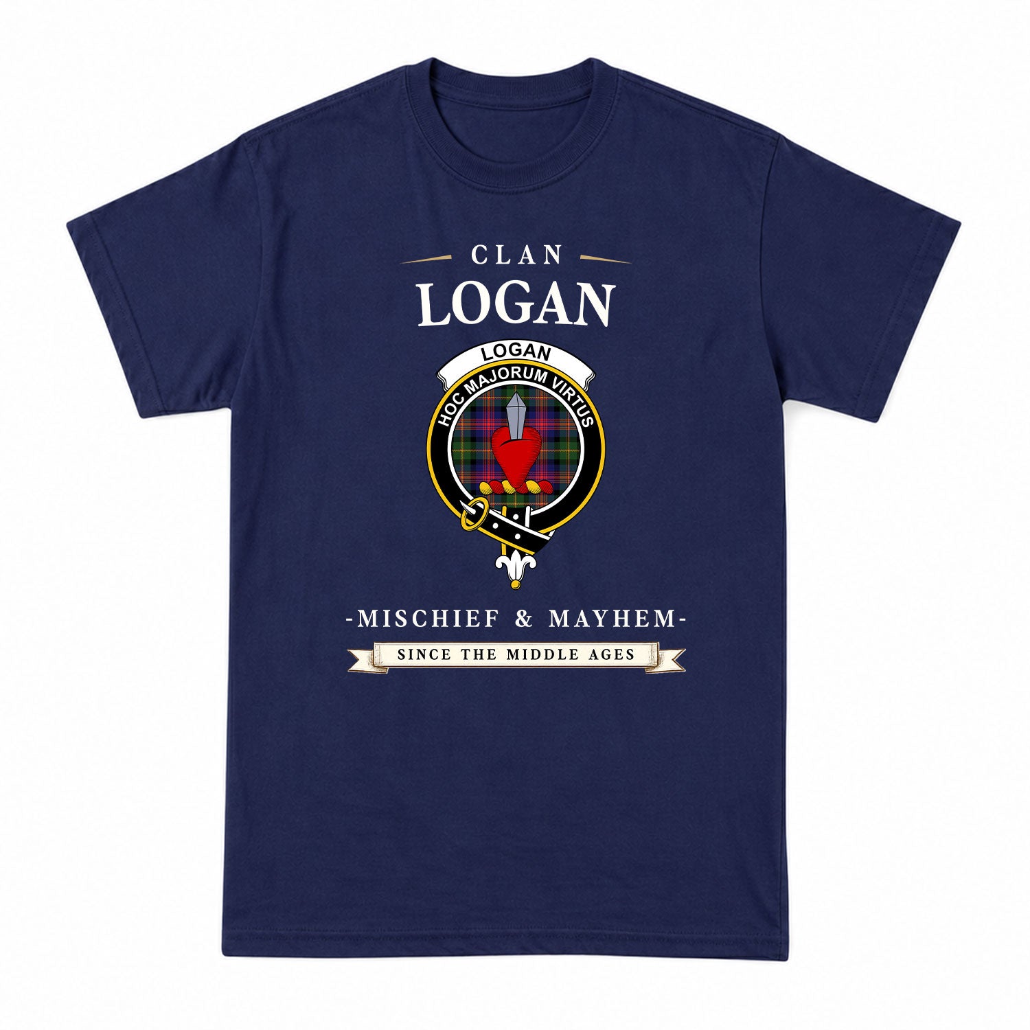 Logan Modern Tartan Crest Mischief and Mayhem T-shirt