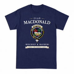 MacDonald of the Isles Hunting Modern Tartan Crest Mischief and Mayhem T-shirt